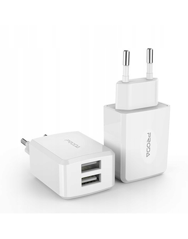 Įkroviklis buitinis Proda PD-A22 su dviem USB jungtimis + Type-C 2.1A baltas 