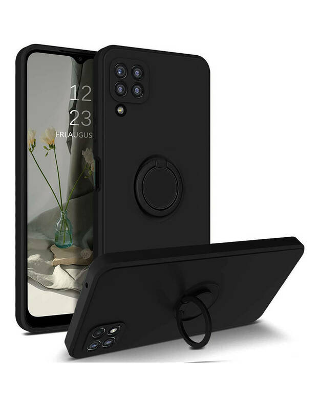 Samsung Galaxy A22 4G silikoninis žiedinis magnetinis stovas, juodas