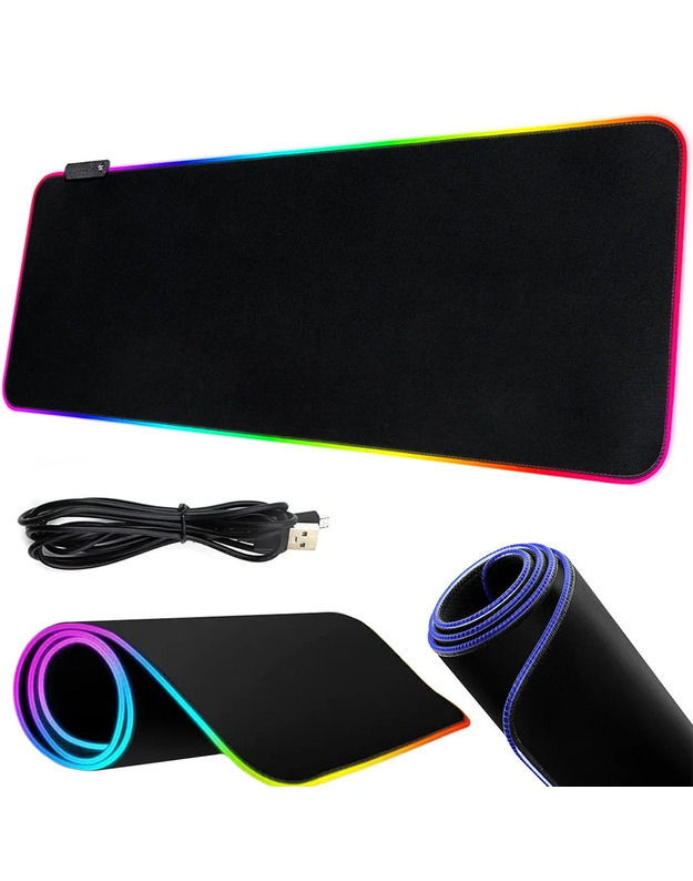 Šviečiantis LED RGB kompiuterio kilimėlis pelei ir klaviatūrai 80x30cm