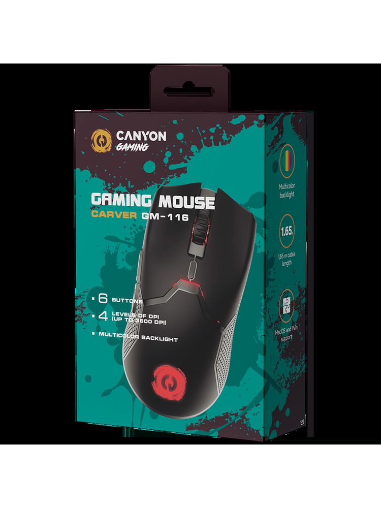 CANYON pelė Carver GM-116 6mygtukai Wired Black | CND-SGM116