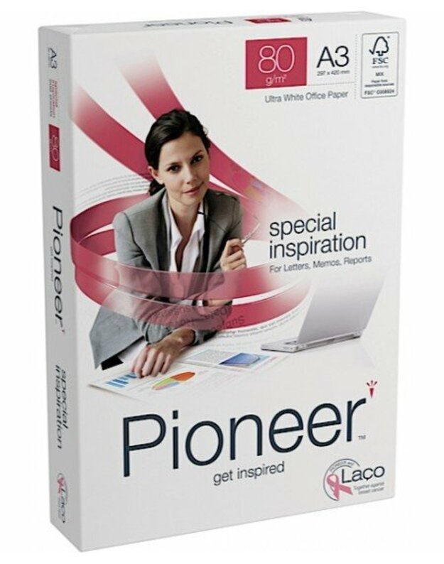 Popierius PIONEER, 80 g/m2, A3, 500 lapų