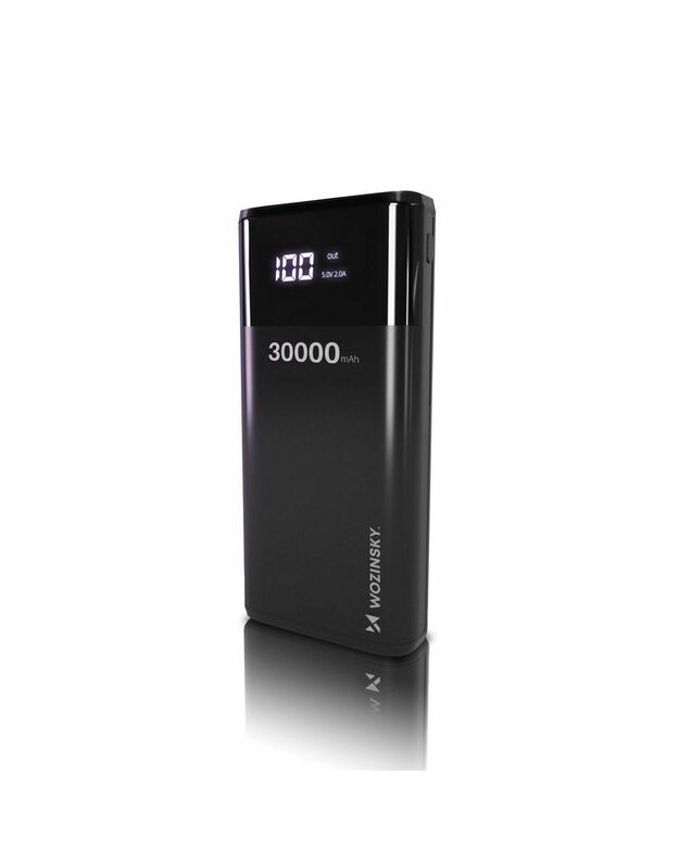 Wozinsky 30000 mAh maitinimo blokas su 4 USB prievadais ir 4 A LCD ekranu - juodas (WPB-001BK)