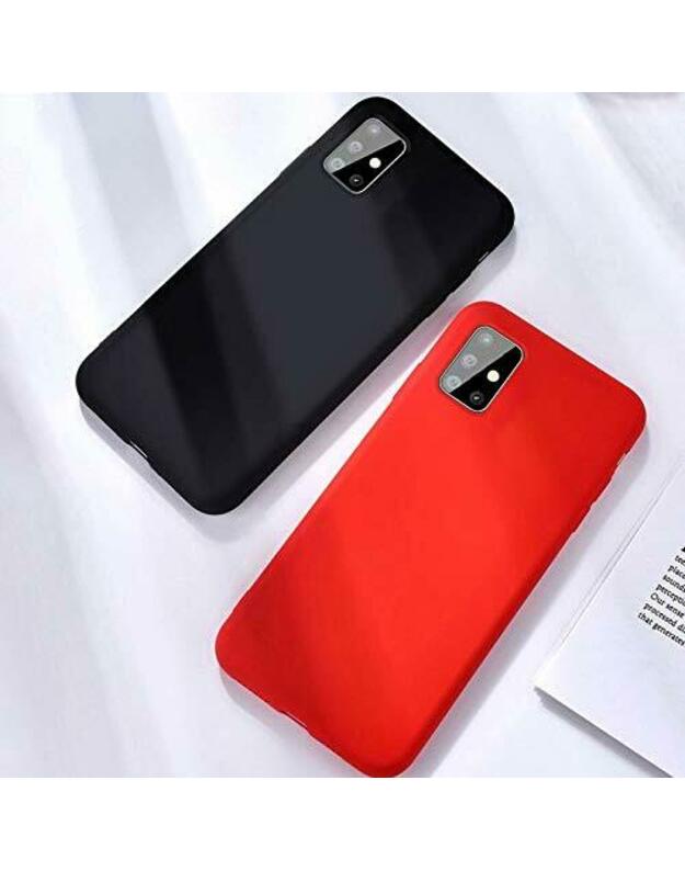„Samsung Galaxy A51“ galinis dangtelis, skysto silikono gelio gumos smūgiams atsparus ir minkštas mikropluošto audinio pagalvėlės formos galinis dėklas, skirtas „Samsung Galaxy A51“ (raudonas)