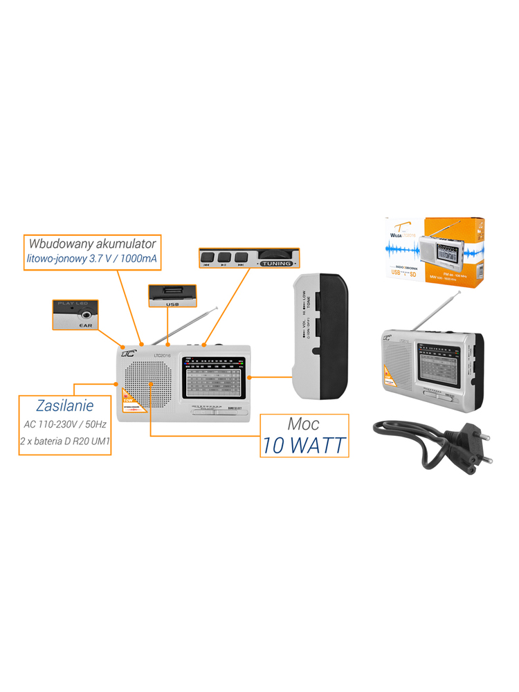 AM, FM, SW LTC LTC-2016 USB SD baterijomis maitinamas radijas
