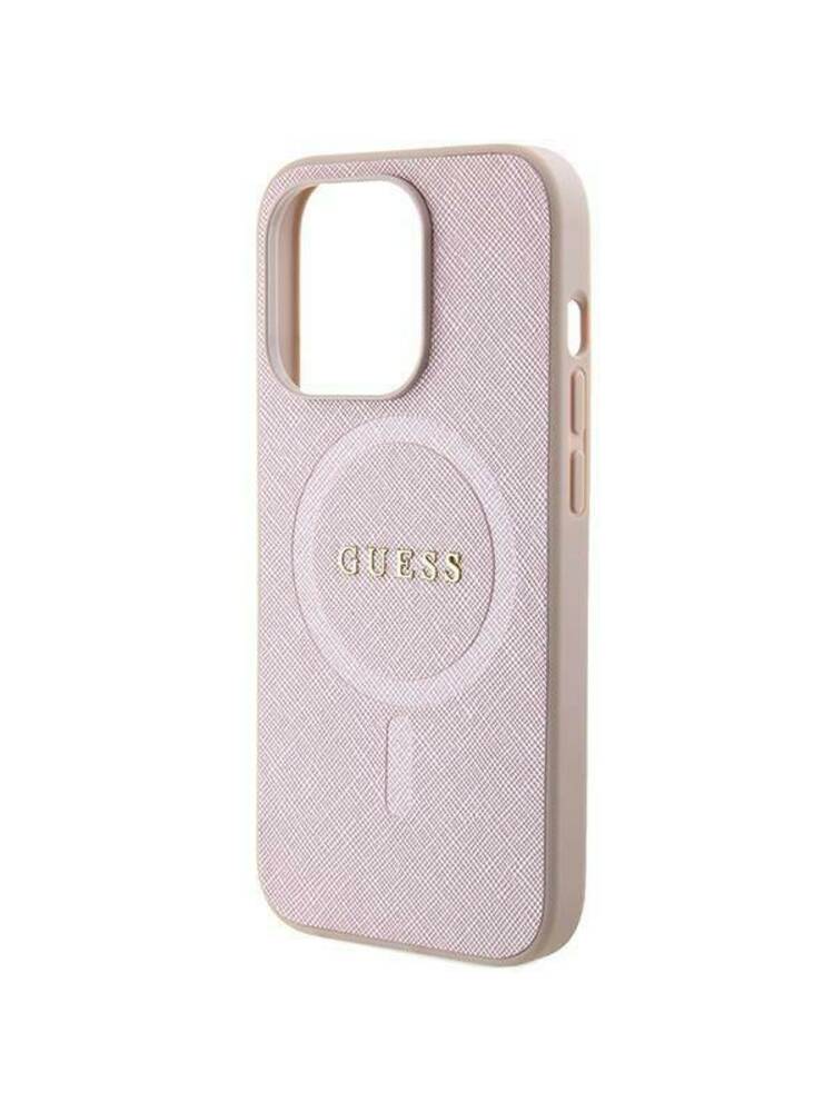 Originalus dėklas APPLE IPHONE 15 PRO Guess Hardcase Saffiano MagSafe (GUHMP15LPSAHMCP) rožinis