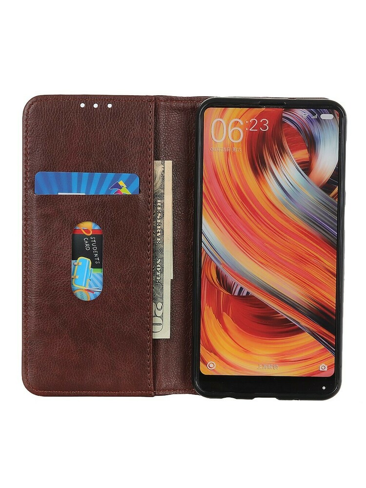 Piniginės dėklas skirtas Xiaomi POCO F3, Litchi Leather, rudas