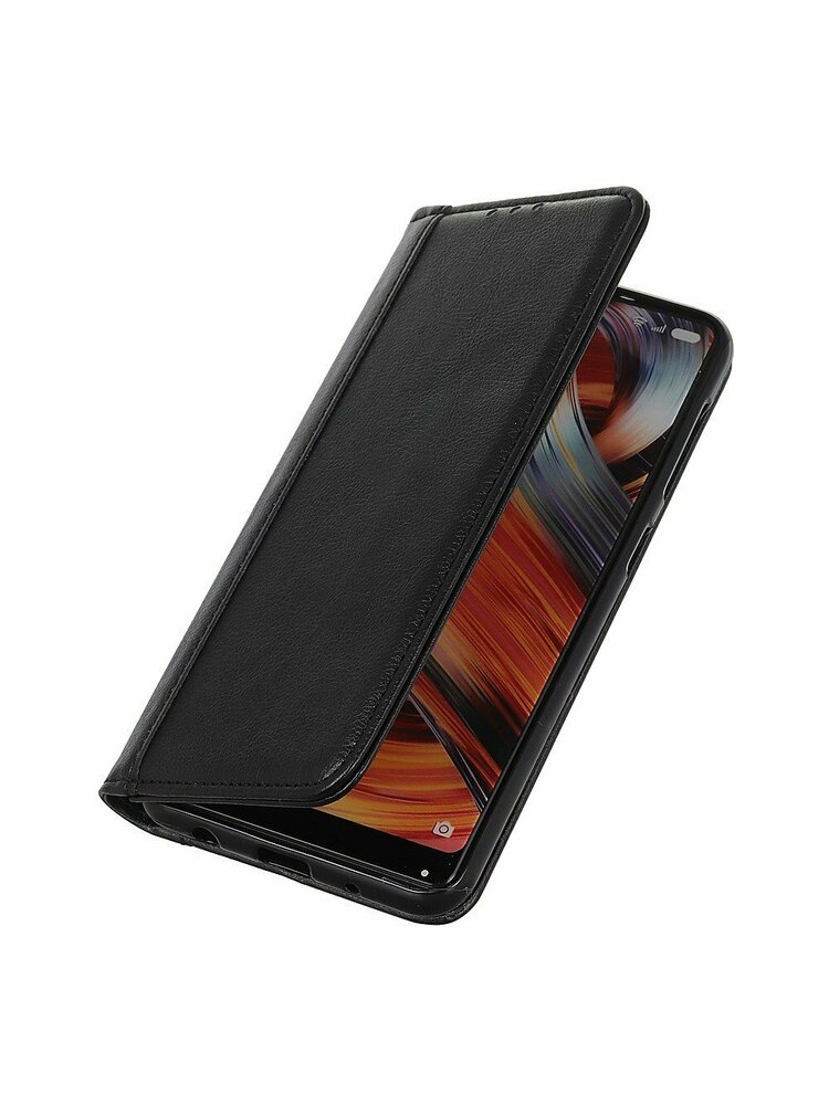 Piniginės dėklas Xiaomi Poco M3, Litchi Leather, juodas