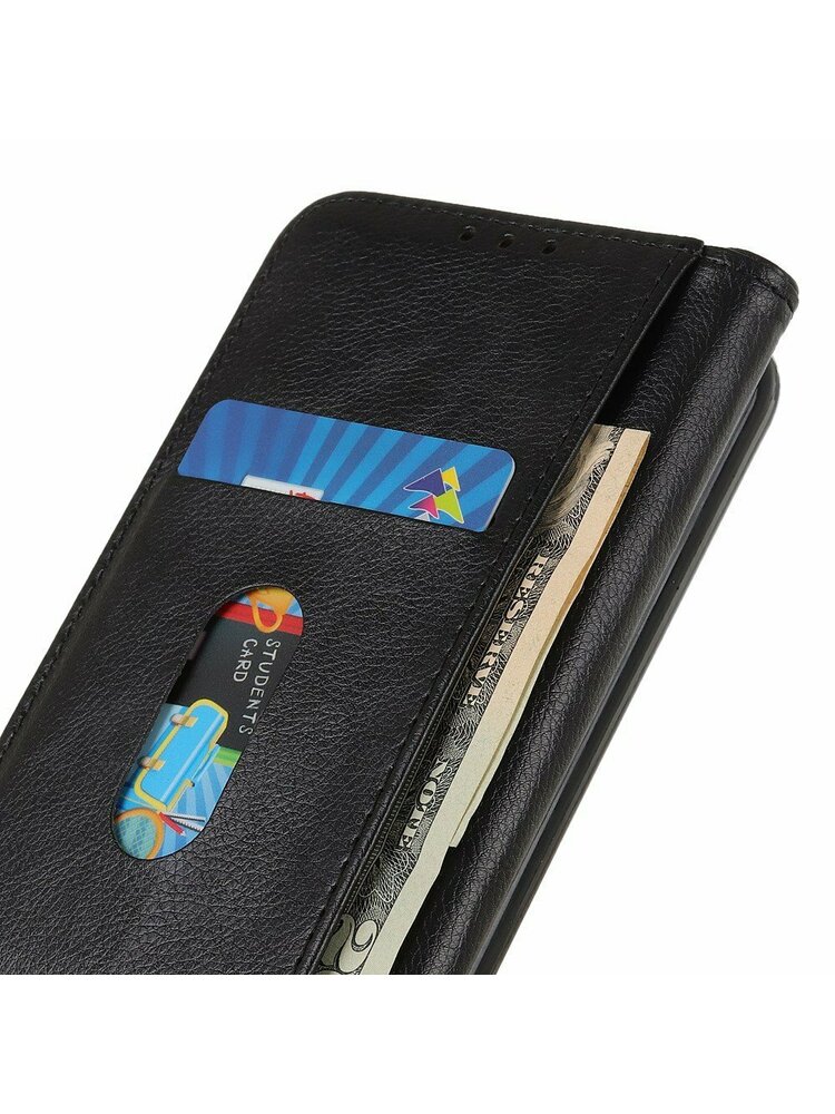 Piniginės dėklas Xiaomi Poco M3, Litchi Leather, juodas