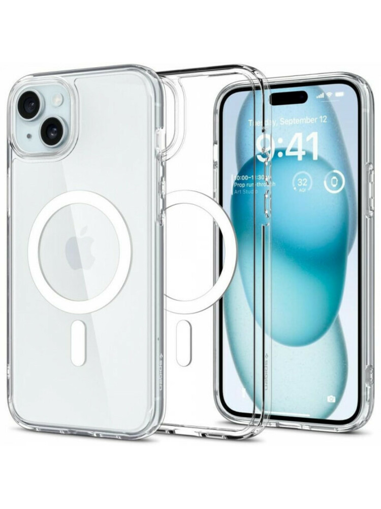 Skaidrus (Baltas) dėklas Apple iPhone 15 telefonui "Spigen Ultra Hybrid MAG Magsafe"