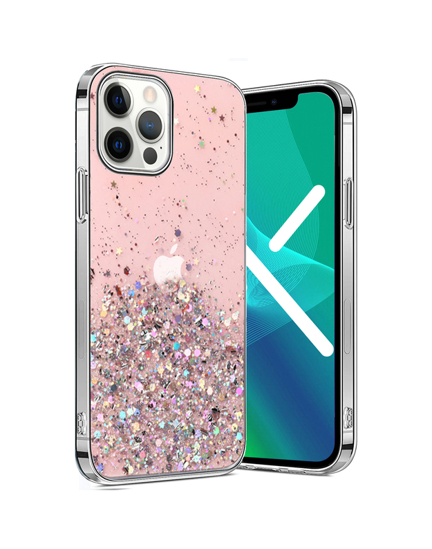 Blizgantis dėklas iPhone 13 Pro, rožinis