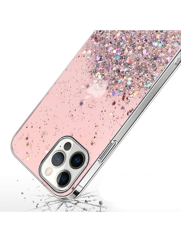 Blizgantis dėklas iPhone 13 Pro, rožinis