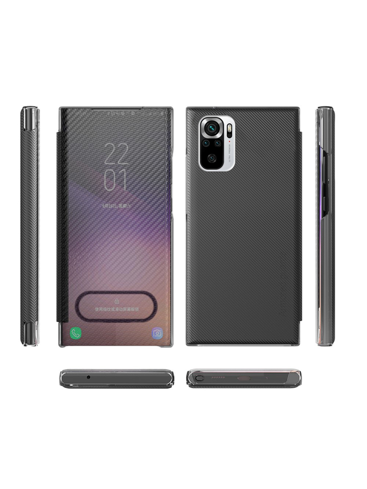 Carbon Fiber Folio Flip dėklas, skirtas Samsung Galaxy A22 5G, juodas