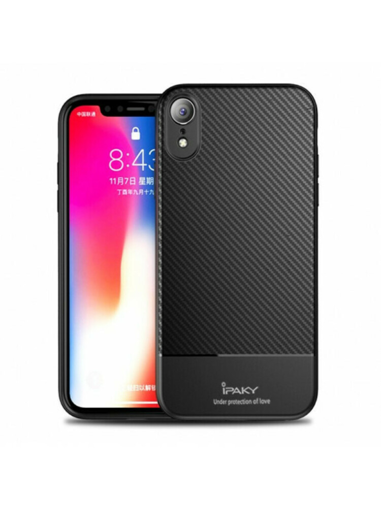 IPAKY Carbon Fiber dėklas iPhone XR juodas