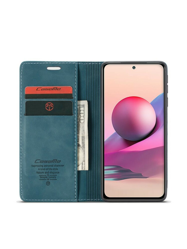 CASEME dėklas, skirtas Xiaomi Redmi Note 10 / 10S, odinis piniginės dėklas, žalias