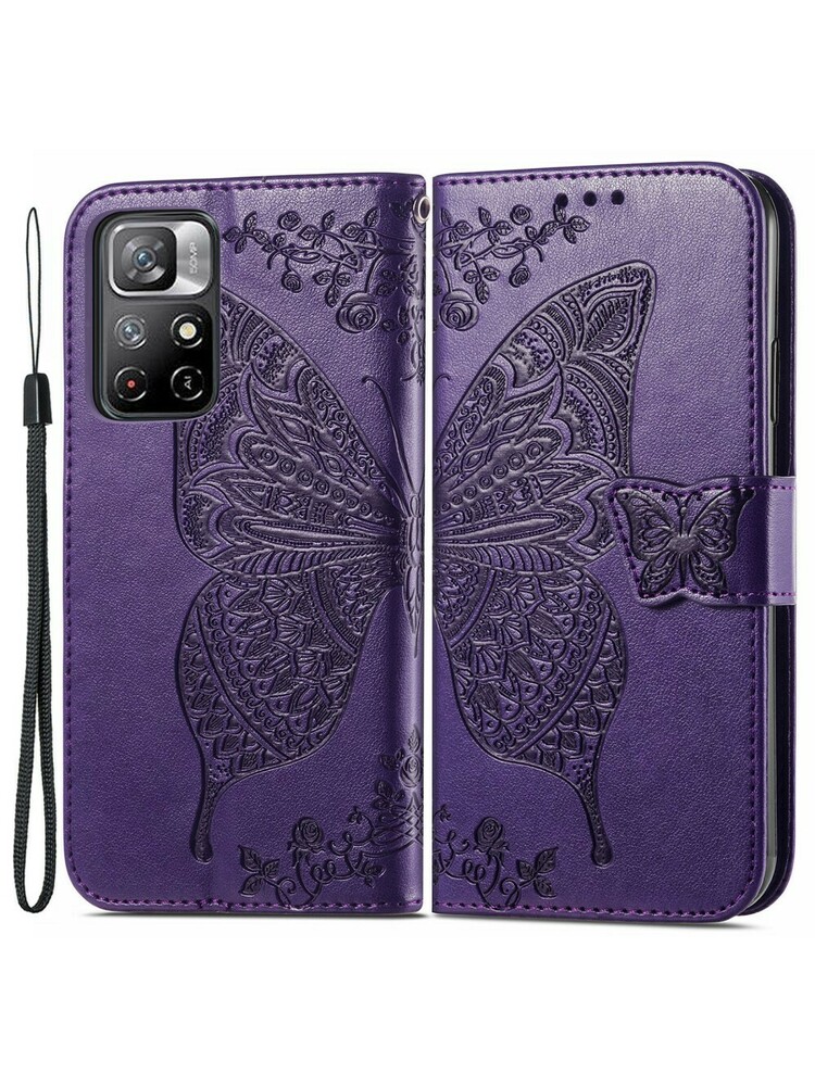 Etui Wallet do Xiaomi Redmi Note 11 5G / Poco M4 Pro 5G , Butterfly, violetine