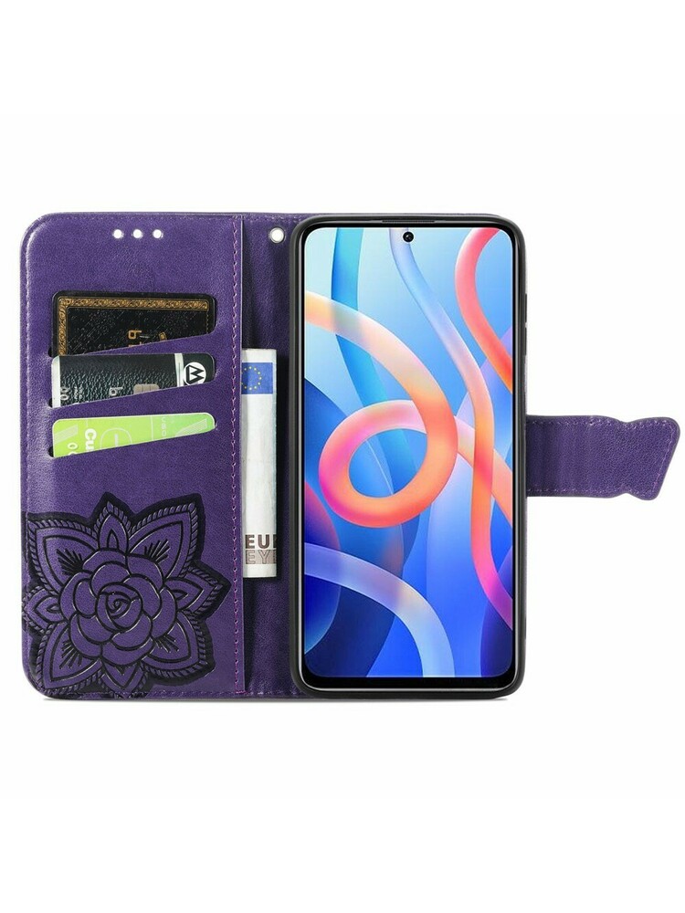 Etui Wallet do Xiaomi Redmi Note 11 5G / Poco M4 Pro 5G , Butterfly, violetine