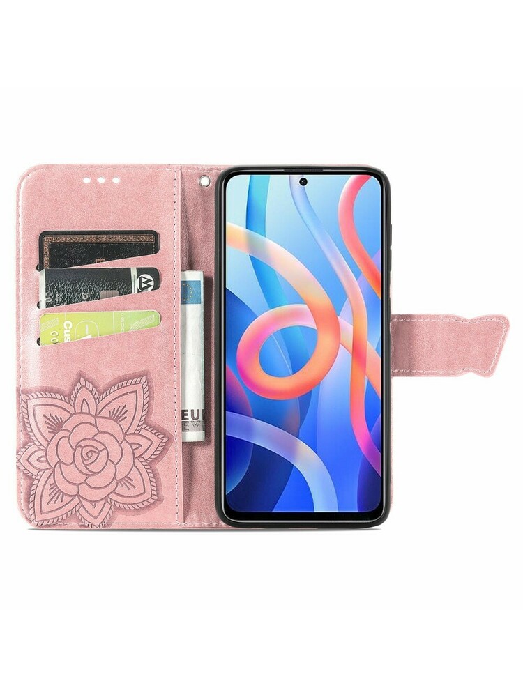 Etui Wallet do Xiaomi Redmi Note 11 5G / Poco M4 Pro 5G , drugelis auksinis/rožinis