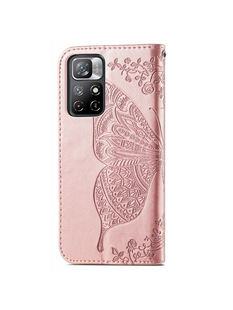 Etui Wallet do Xiaomi Redmi Note 11 5G / Poco M4 Pro 5G , drugelis auksinis/rožinis