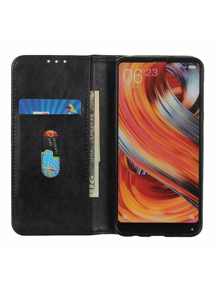 Piniginės dėklas, skirtas Xiaomi Redmi Note 9 – Litchi Leather – juodas