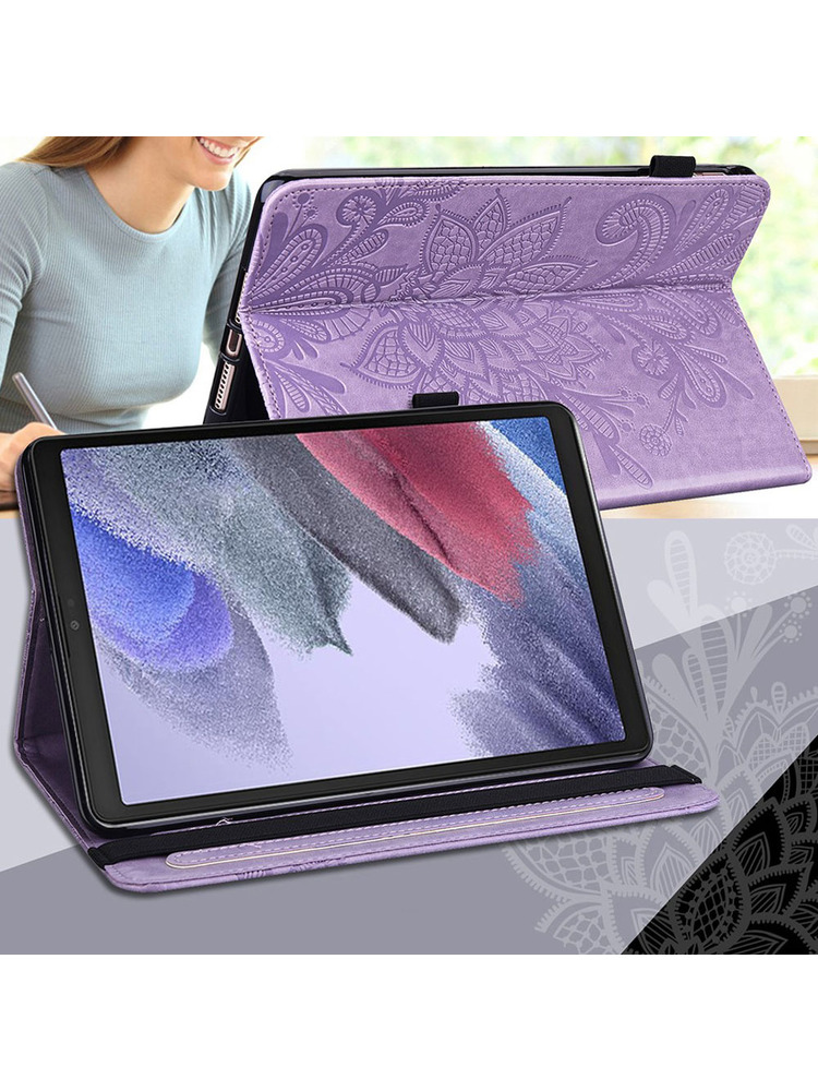 Dėklas, skirtas Samsung Galaxy Tab A7 Lite, stilingas gėlėtas, violetinis